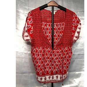 American Eagle Boho Peasant Blouse Red Paisley Festival Cottagecore Top M